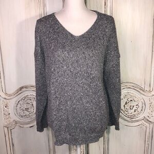 MISSLOOK Gray Spaced Dyed Yarn V Neck Oversized Slouchy Pullover Sweater Size S